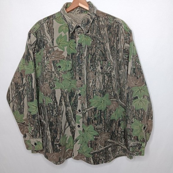 Rebark Tree Camo Large Heavy Flannel Shirt Chamois Long Sleeve Hunting Outdoors - Picture 1 of 10